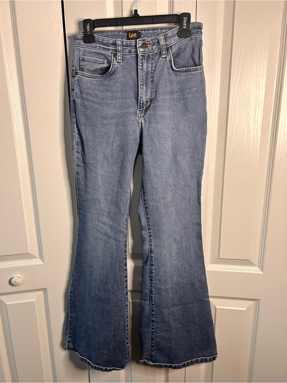 Lee Womens Size 8 Light Blue High-Rise Flare‎ Wide Leg Denim Jeans Stretch